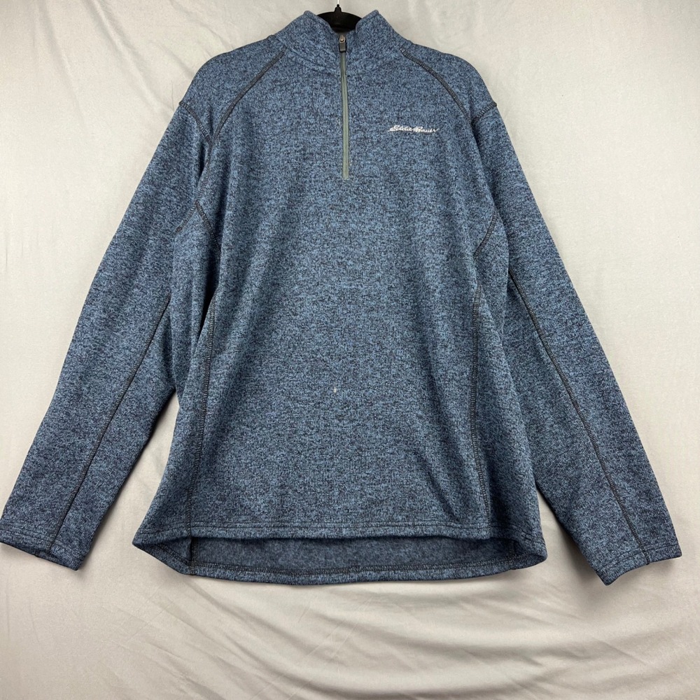 Eddie Bauer 1/4 Zip Pullover Mens XL Sweater Knit Blue Marl Outdoor Good
